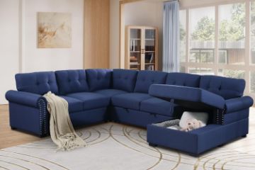 Picture of MERITON Modular Sofa/Pull-Out Sofa Bed with Storage Chaise (Blue)