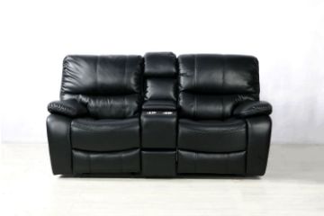Picture of [FLOOR MODEL CLEARANCE]  PASADENA Reclining Sofa (Black) - 2 Seat with Storage Console, Drawer & LED Light (2RRC) 