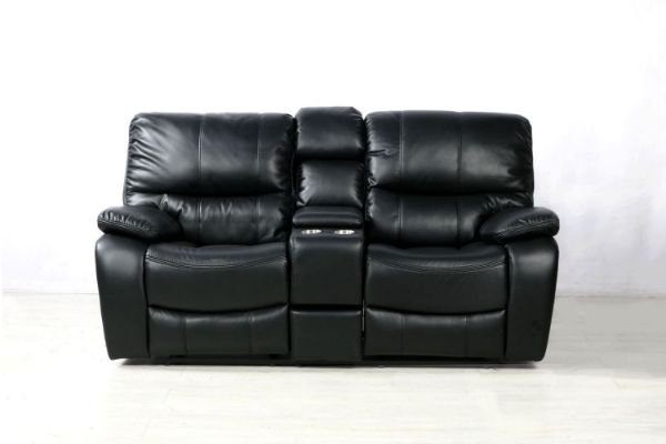 Picture of [FLOOR MODEL CLEARANCE]  PASADENA Reclining Sofa (Black) - 2 Seat with Storage Console, Drawer & LED Light (2RRC) 