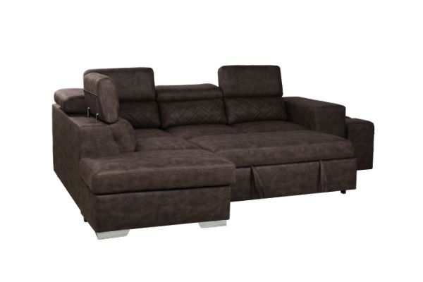 Picture of [FLOOR MODEL CLEARANCE] CASSIA Sectional Sofa/Sofa Bed with Storage & 2 Ottomans (Brown) - Chaise Facing Left