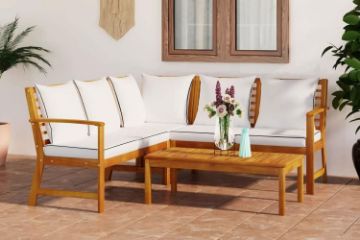 Picture of [FLOOR MODEL CLEARANCE] WATFORD Solid Acacia Wood Outdoor Lounge Corner Sofa Set