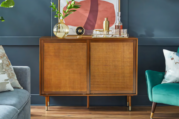 Picture of  [FLOOR MODEL CLEARANCE] TRIBECA Sliding Door Sideboard Cabinet with Solid Wood Legs