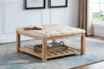 Picture of  [FLOOR MODEL CLEARANCE] MARCEL Solid Wood Tufted Ottoman/Coffee Table with Shelf