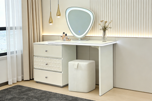 Picture of AURELIA 3-Drawer 100-160 Extension Dressing Table with LED Mirror and Makeup Stool Set