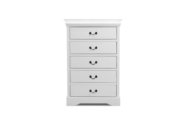 Picture of [FLOOR MODEL CLEARANCE] LOUIS 5-Drawer Hevea Wood Tallboy with LED Lighting (White)