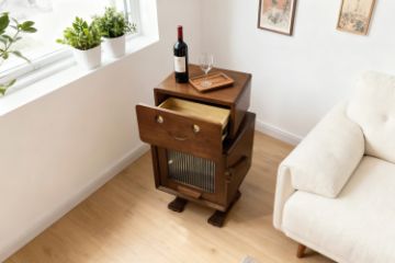 Picture of [FLOOR MODEL CLEARANCE]  M-O 360° Swivel Head Solid Wood Bedside Table with 3 Colours LED Lighting