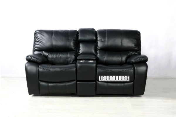 Picture of  [FLOOR MODEL CLEARANCE]  PASADENA 2RRC Reclining Sofa (Black) - 2 Seat with Storage Console & Drawer & LED Light