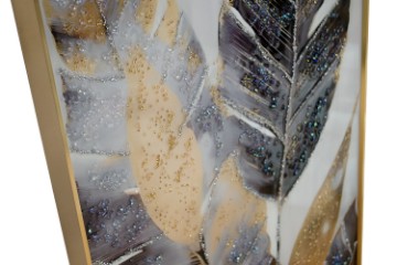 Picture of 357-017 Decorative Wall Art with Golden Frame (50x70cm) - Leaves