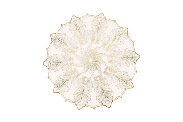 Picture of 371-021 Golden  Feathers Placemat in White (38CM)