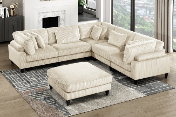 Picture of VIANNA Corduroy Sectional Modular Sofa Range (Beige) - 6PC Big Combo Set