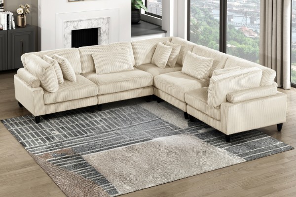 Picture of VIANNA Corduroy Sectional Modular Sofa Range (Beige) - 5PC Big Combo Set