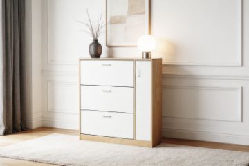 Picture of YORU 100 1-Door 3-Drawer Shoe Cabinet  (Oak & White)