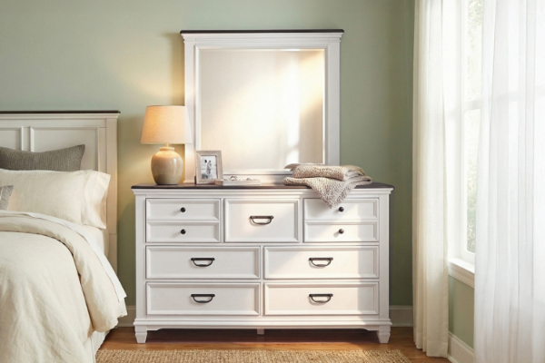 Picture of CHARLES 7-Drawer Dresser with Mirror (White & Grey)
