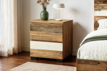 Picture of LEAMAN 2-Drawer Solid Acacia Wood Bedside Table