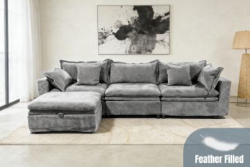 Picture of MORVIA Feather-Filled Modular Sectional Sofa with Removable and Washable Covers (Light Grey)