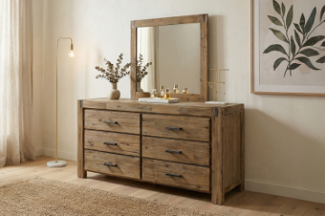 Picture of SPRINGBROOK 6-Drawer Solid Acacia Wood Dresser with Mirror