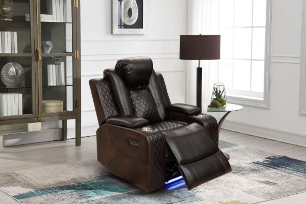 Picture of FAIRWAY Air Leather Dual Motor Reclining Sofa Range (Brown) -  1 Seat with Cup Holders & Storage (1R)