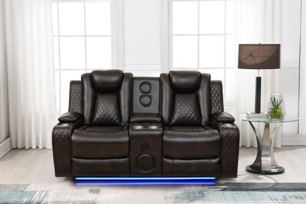 Picture of FAIRWAY Air Leather Dual Motor Reclining Sofa Range (Brown) - 2 Seat with Console & Bluetooth Speaker & Wireless Charging (2RRC)