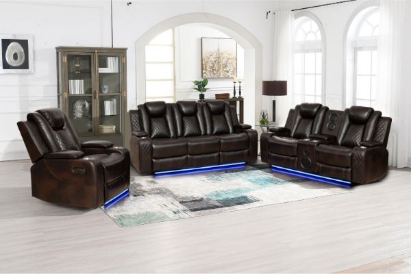 Picture of FAIRWAY Air Leather Dual Motor Reclining Sofa Range (Brown) - 3RRC+2RRC+1R Sofa Set