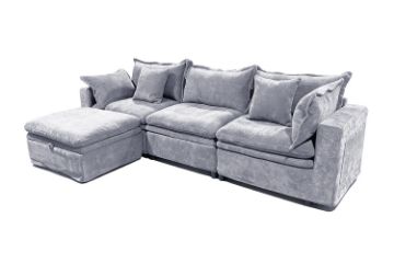 Picture of MORVIA Feather-Filled Modular Sectional Sofa with Storage Ottoman (Light Grey)