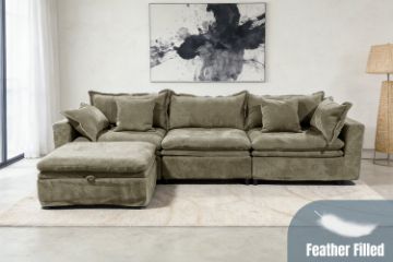 Picture of MORVIA Feather-Filled Modular Sectional Sofa with Storage Ottoman (Olive Green)