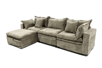 Picture of MORVIA Feather-Filled Modular Sectional Sofa with Storage Ottoman (Olive Green)