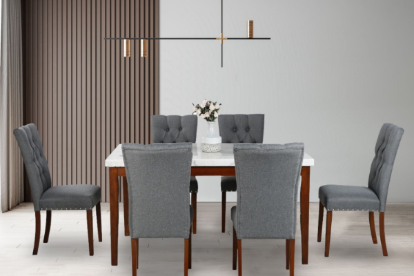 Picture of SOMMERFORD Marble Top 7PC Dining Set (White)