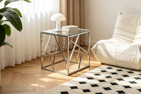 Picture of LELLA Square Clear Glass Side Table (Silver)