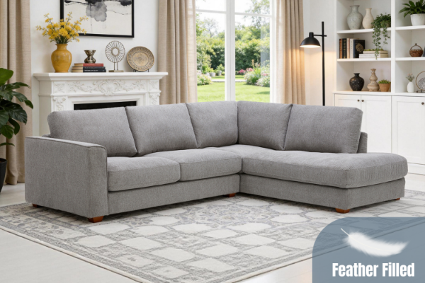 Picture of HEARTLAND Feather-Filled Fabric Sectional Sofa (Grey) - Water, Oil & Dust Resistant 
