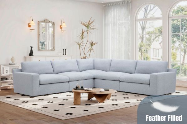 Picture of SPLENDOR Feather Filled Fabric Modular Corner Sofa (Grey)