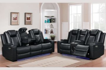 Picture of  [FLOOR MODEL CLEARANCE]  MONROSE 1R Air Leather Dual Motor Reclining Sofa (Black) - 1 Seat with Cup Holders