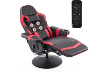 Picture of [FLOOR MODEL CLEARANCE] ZESTIE 360° Swivel Adjustable Height Massage Gaming Recliner Chair with Cupholder and Side Pocket (Red & Black)