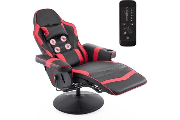 Picture of [FLOOR MODEL CLEARANCE] ZESTIE 360° Swivel Adjustable Height Massage Gaming Recliner Chair with Cupholder and Side Pocket (Red & Black)