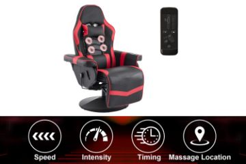Picture of [FLOOR MODEL CLEARANCE] ZESTIE 360° Swivel Adjustable Height Massage Gaming Recliner Chair with Cupholder and Side Pocket (Red & Black)