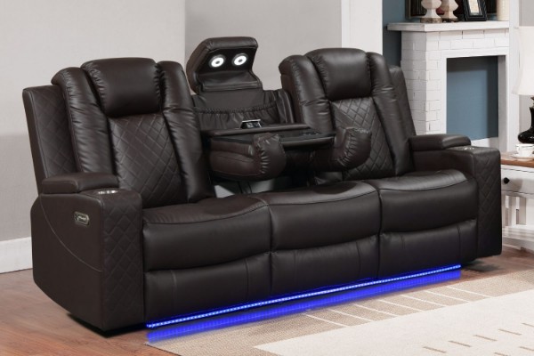 Picture of MONROSE 3 Seat with Drop-Down Console USB Port, Power Socket & Wireless Charging (3RRC) Air Leather Dual Motor Reclining Sofa (Brown)