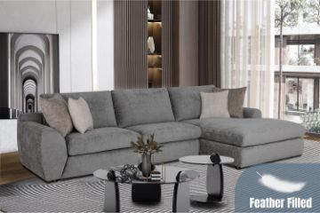 Picture of  [FLOOR MODEL CLEARANCE] HAYVA Feather-Filled Fabric Sectional Sofa - Chaise Facing Right