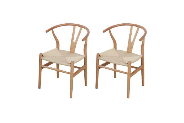 Picture of WISHBONE Solid Beech Wood Y Replica Chair (Natural) - 2 Chairs in 1 Carton