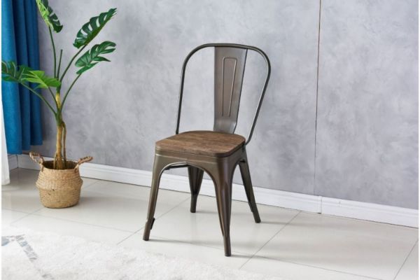 Picture of [FLOOR MODEL CLEARANCE] TOLIX Replica Dining Chair With Solid Rustic Pine Wood (Bronze)