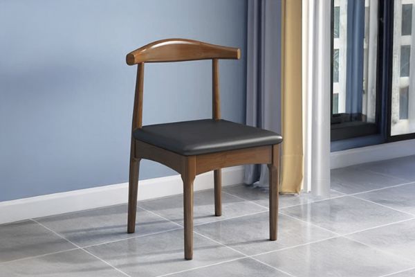 Picture of HORN Solid Wood Dining Chair with Black Cushion (Walnut)