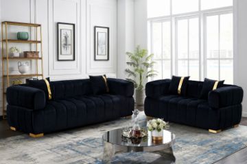 Picture of VEGAS Chesterfield Velvet  Sofa (Black)  - 3+2 Sofa Set