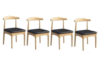 Picture of HORN Solid Wood Dining Chair with Black Cushion (Natural Color) - 4 Chairs in 1 Carton
