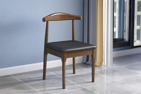 Picture of HORN Solid Wood Frame Dining Chair with Black Cushion (Walnut)