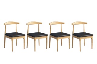 Picture of HORN Solid Wood Frame Dining Chair with Black Cushion (Natural Color) - 4 Chairs in 1 Carton