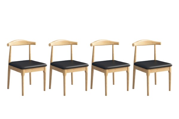 Picture of HORN Solid Wood Frame Dining Chair with Black Cushion (Natural Color) - 4 Chairs in 1 Carton