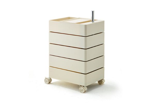 Picture of [FLOOR MODEL CLEARANCE] GALEN Rotating 5 Tier Utility Drawer Wheel Trolley - Off White 
