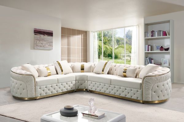Picture of [FLOOR MODEL CLEARANCE]  PIEDMONT Chesterfield Velvet Sectional Sofa (Beige)