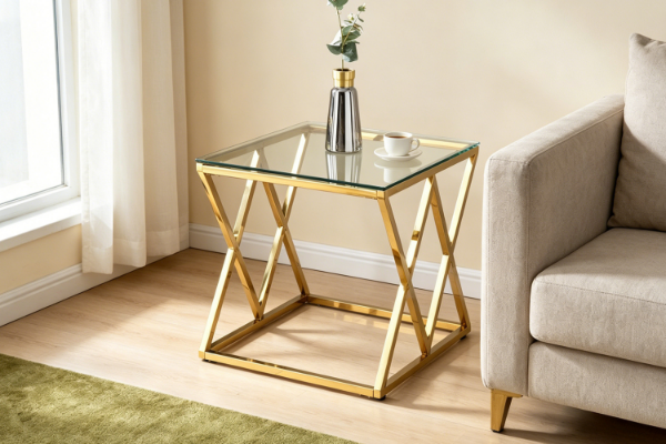 Picture of DIAMOND 55 Glass Top with Golden Stainless Steel Frame Side Table