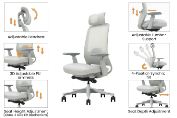 Picture of VEYRA Premium High Back Office Chair with Honeycomb Seat Cushion & Adjustable Headrest, Backrest & Lumbar Support, 3D Armrests and Seat Slider  