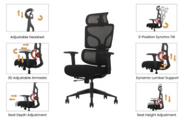 Picture of NEXEN High Back Office Chair with Adjustable Headrest, Dynamic Lumbar Support, 3D Armrests and Seat Slider