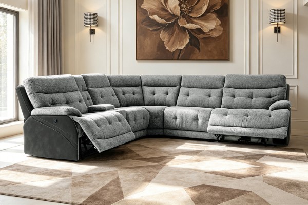 Picture of SOMNIX Manual Reclining Sectional Sofa with Storage Console & Cup Holders & USB Type-C Ports (Grey)